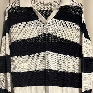 Nikka K Sweater Loose Knit Blue/Cream Stripe Size M